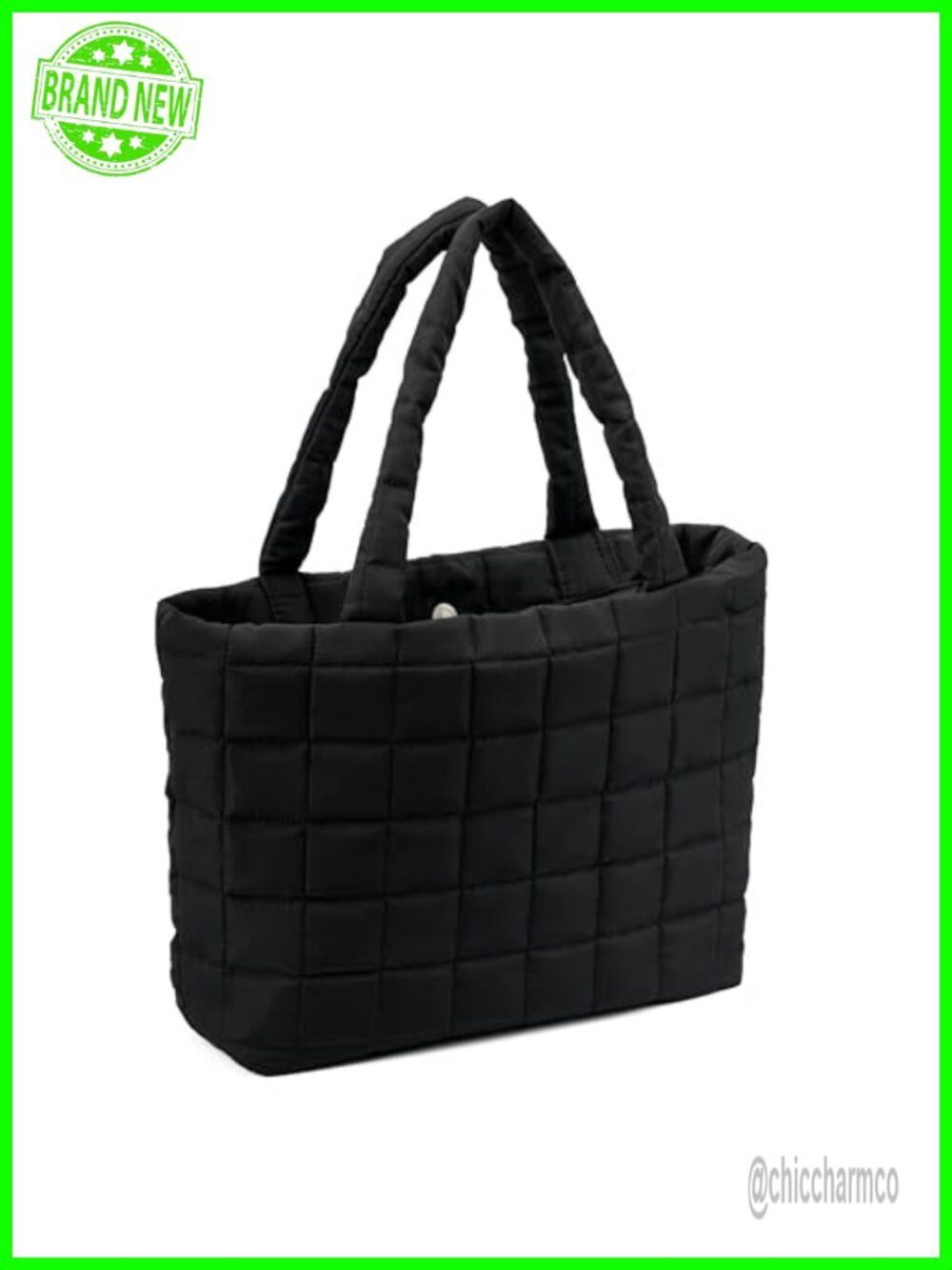 Quilted Puffer Tote Bag Lightweight Carryall Shoulder Handbag for Travel Work